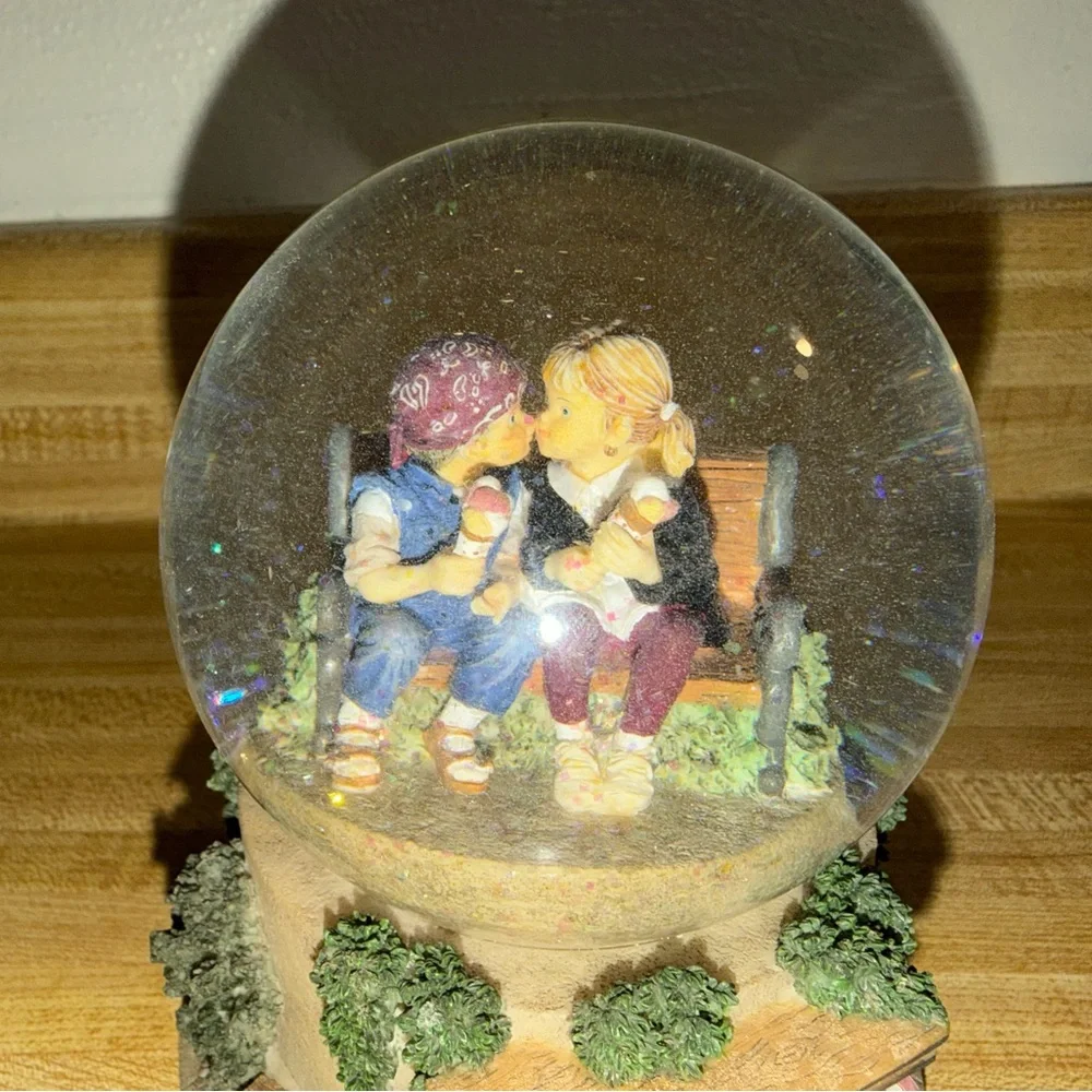 Encore 2002 Forever young Romantic Couple Snow Globe with Miniature Market Base